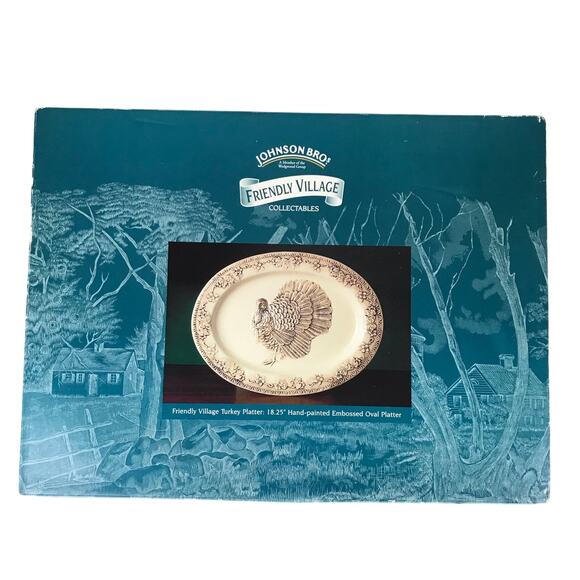 Johnson Bros Friendly Village 3D Embossed Turkey Platter 18.5” Large 90s In Box - Picture 6 of 11